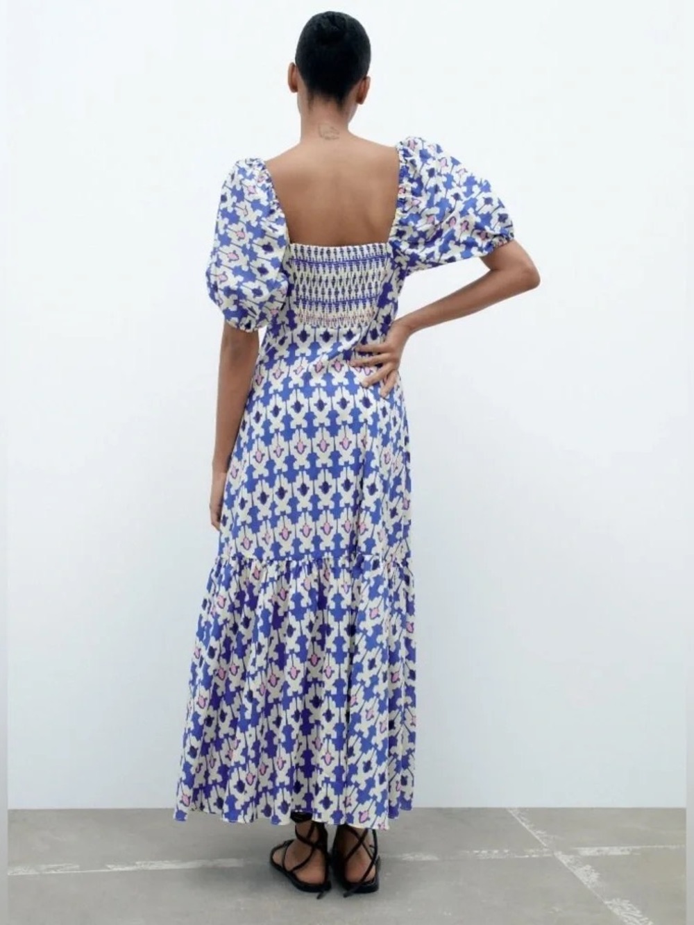 NWT ZARA Geometric Pattern Maxi Dress in Blue/Cream/Pink - Picture 3 of 11